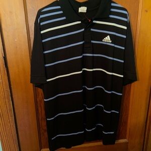 Adidas Men's Black Polo with Blue and White Stripes